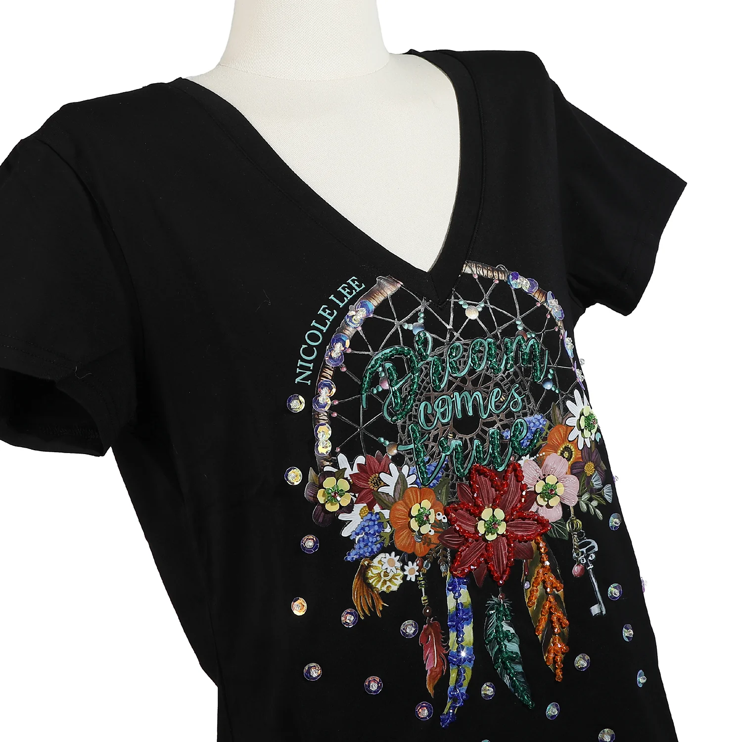 CAMISETA DE MODA CON CUELLO EN V (DREAM COMES TRUE BLANCO) - Imagen 3