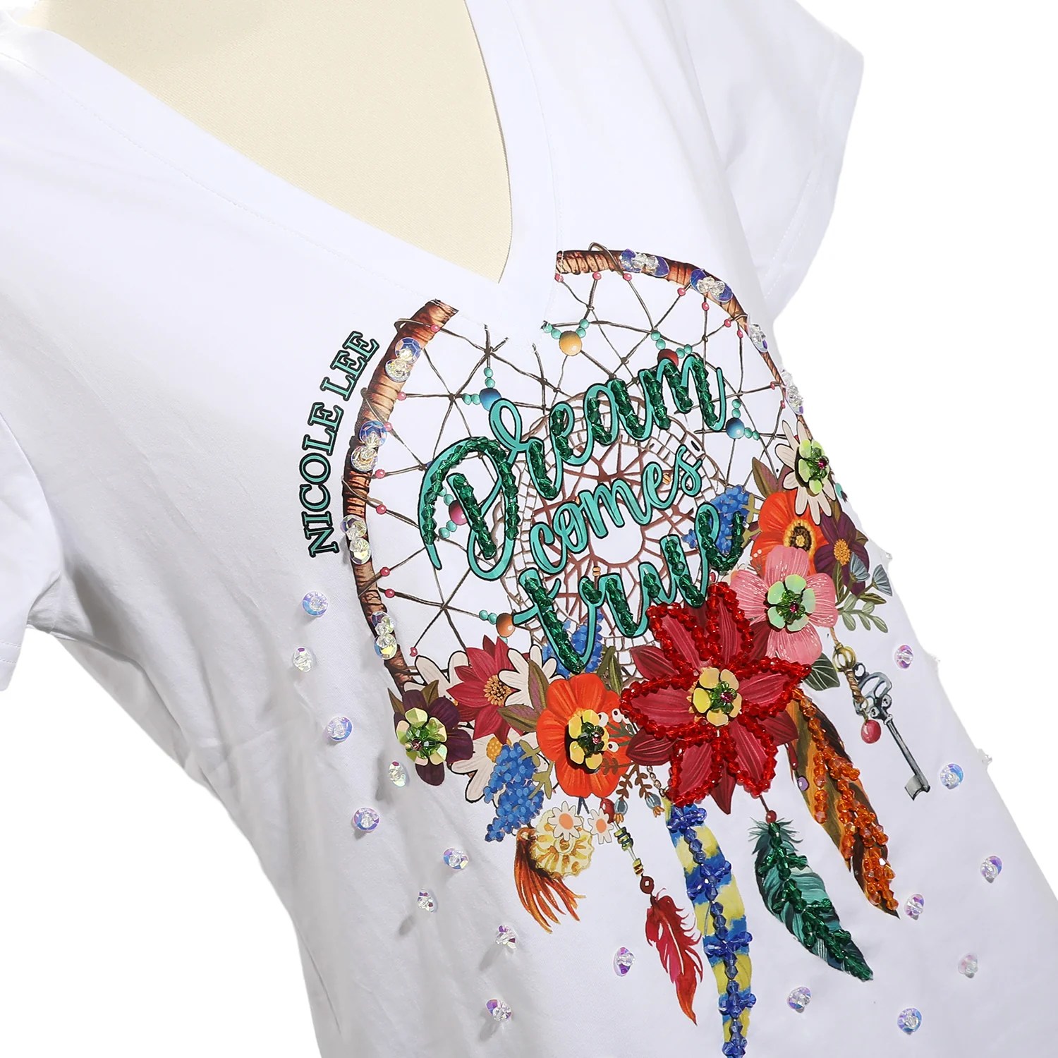 CAMISETA DE MODA CON CUELLO EN V (DREAM COMES TRUE NEGRO) - Imagen 4