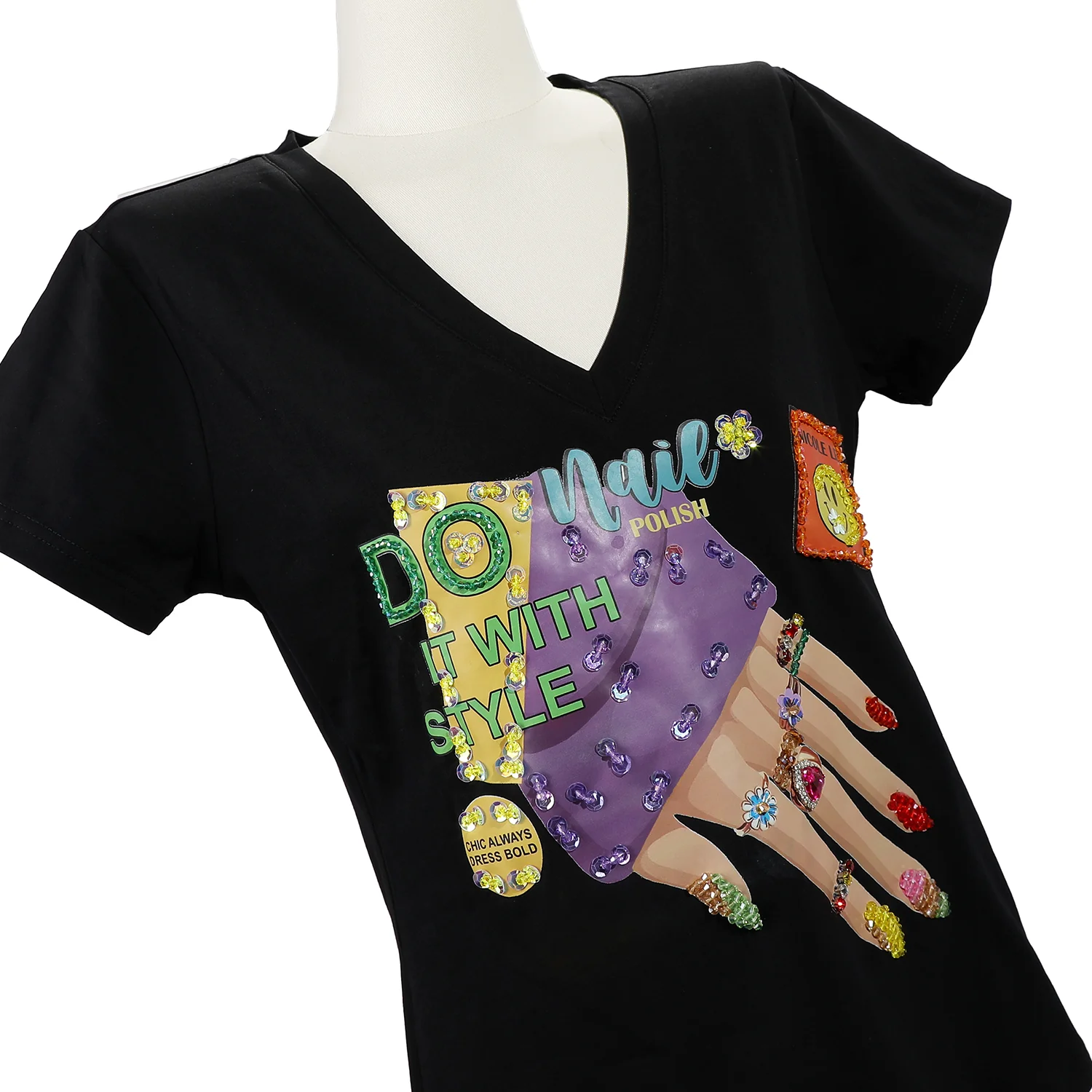 CAMISETA DE MODA CON CUELLO EN V (NAIL POLISH) - Imagen 6